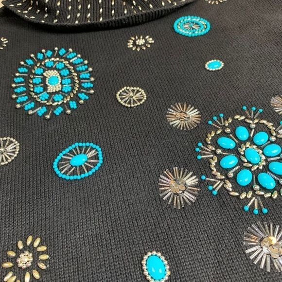 Victoria Jones Vintage Embellished Turquoise Beaded Tunic Sweater - Picture 3 of 12